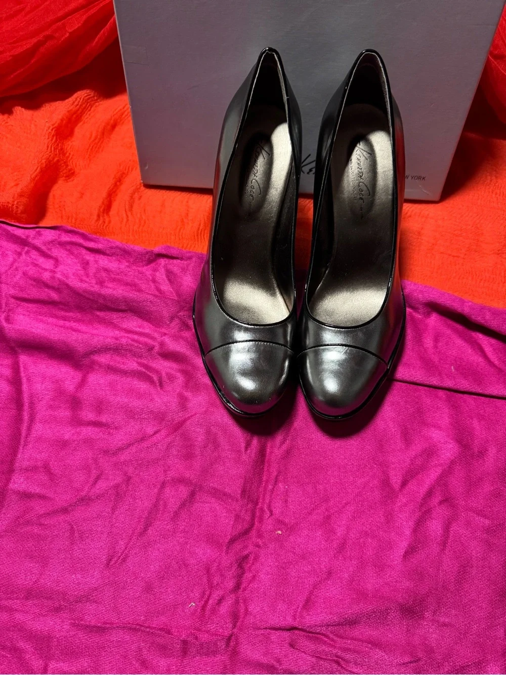 Kenneth Cole New York Black Leather Wedge Pumps